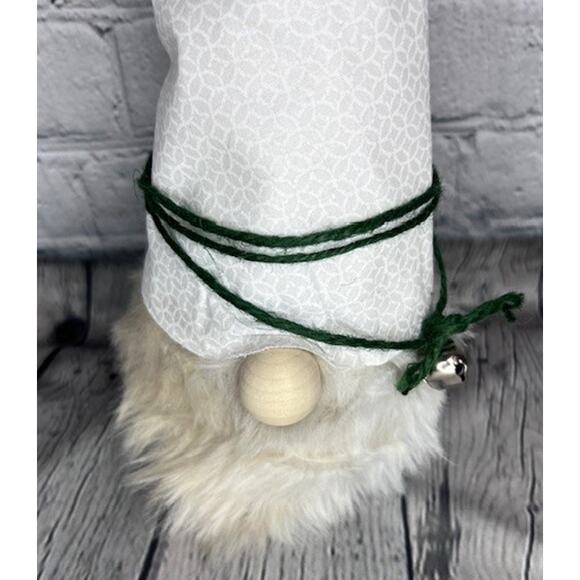 Homemade White Felt Wood Button & Star Green Felt Yarn Silver Bell Sock Gnome - Picture 2 of 6